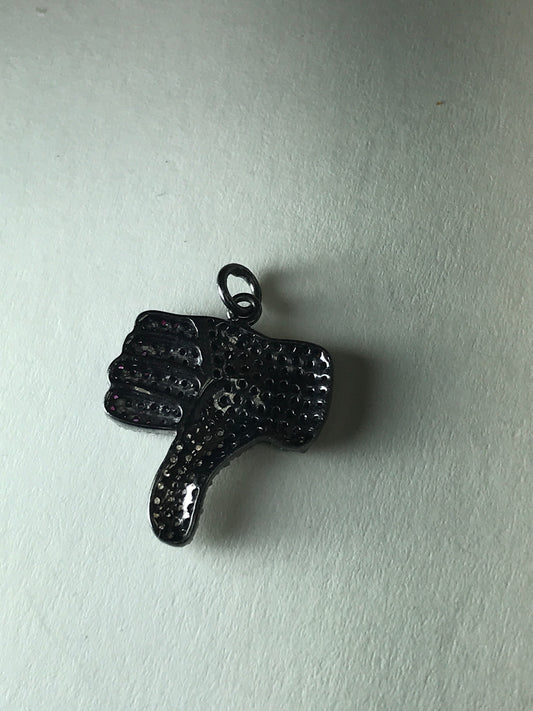 Thumbs down and up Diamond Silver Charm.