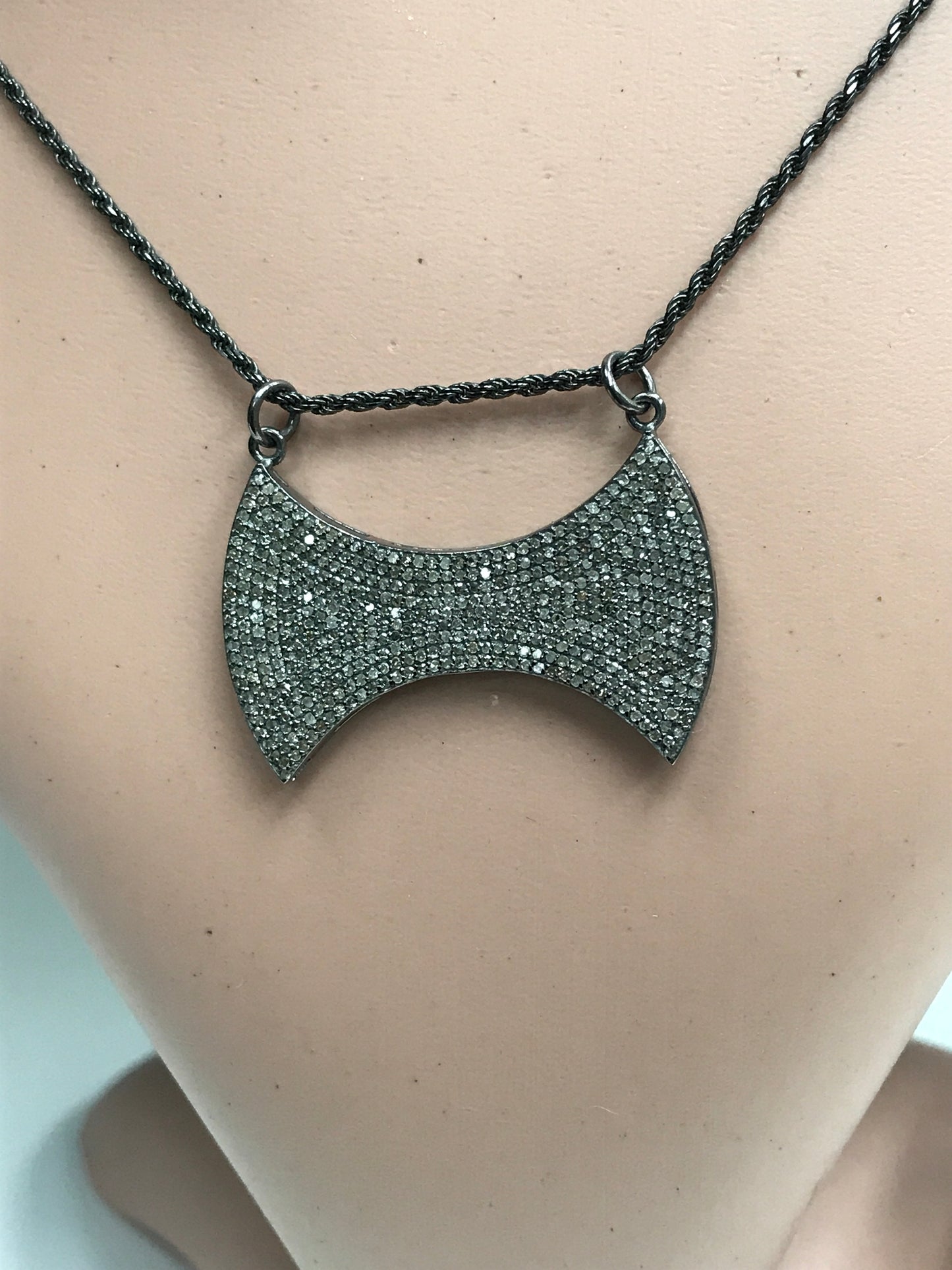 Pave Diamond Pendants .925 Oxidized Sterling Silver Diamond Pendants, Genuine handmade pave diamond Pendants Size 40 x 27 mm