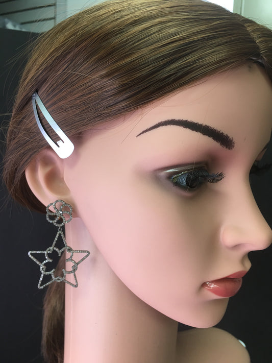 Star Diamond Earring .925 Oxidized Sterling Silver Diamond Earring, Genuine handmade pave diamond Earring Size 2.40"(39 x 60 MM )