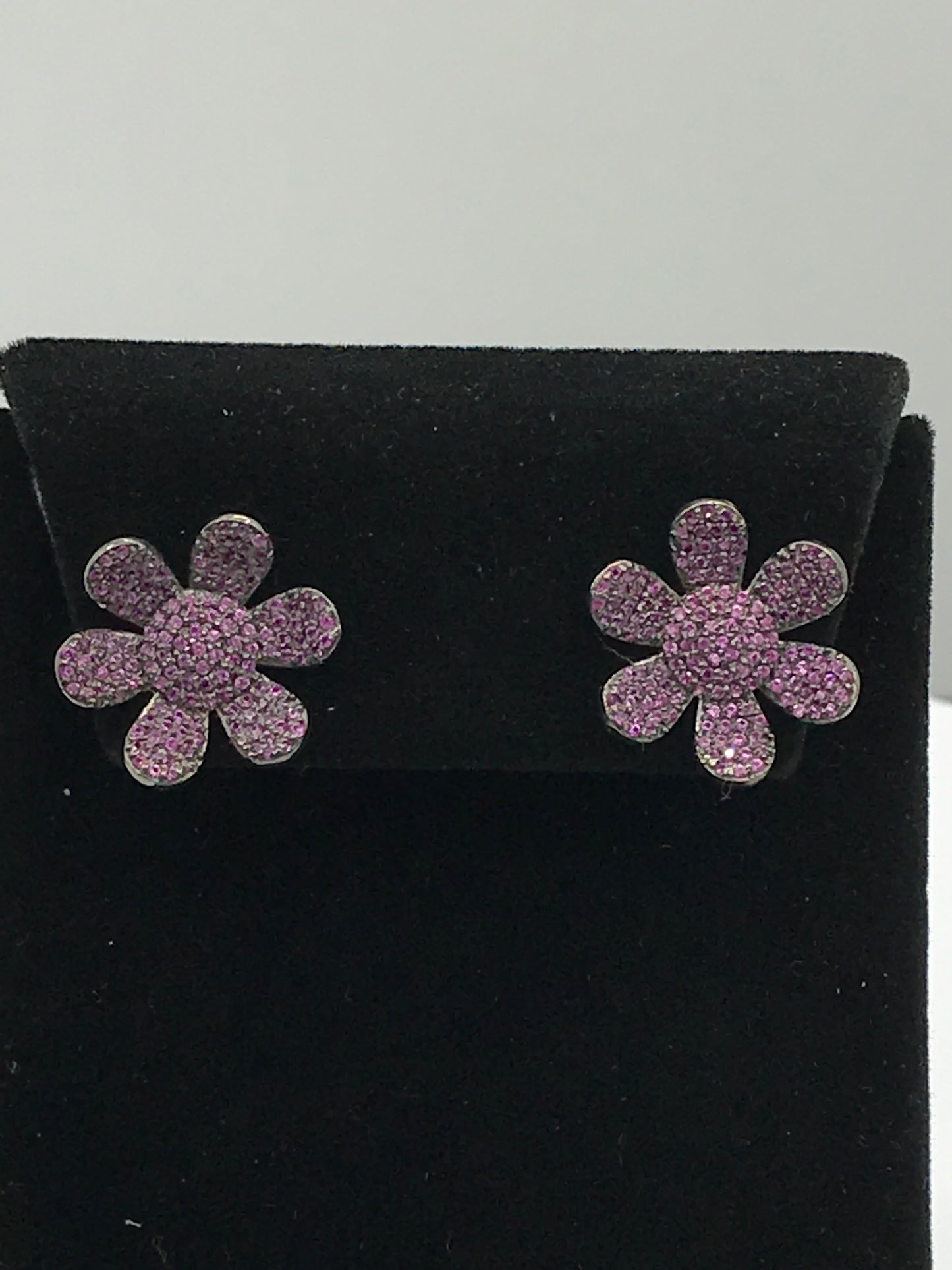 Flower Shape Silver Diamond Earring .925 Oxidized Sterling Silver Diamond Earring, Genuine handmade pave diamond Earring .