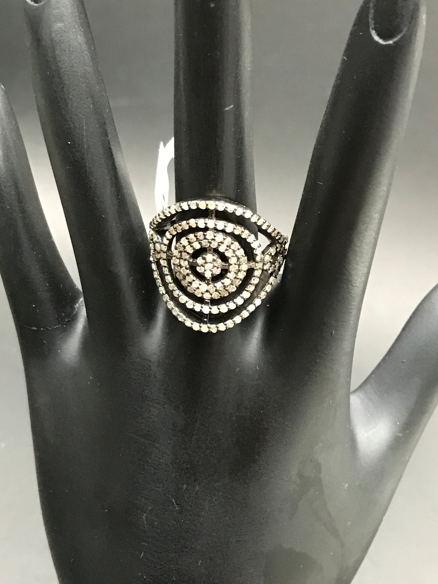 Diamond Round Shape Diamond Ring, Pave Diamond Ring,Pave Appx 24 x 24 mm. Sterling Silver
