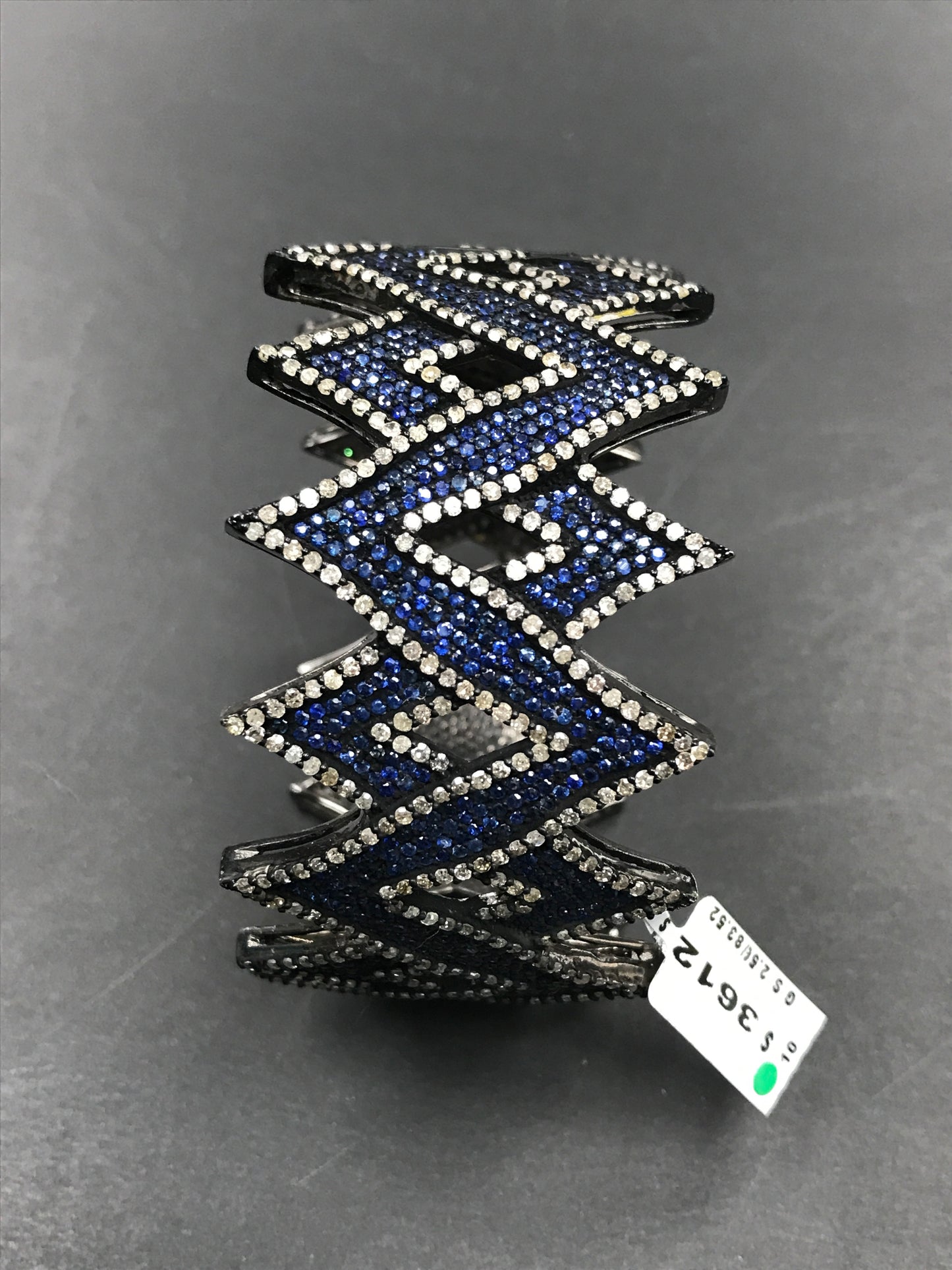 Diamond And Natural Blue Sapphire Bangles, Oxdized Silver,Approx 1.40''(35mm) wide