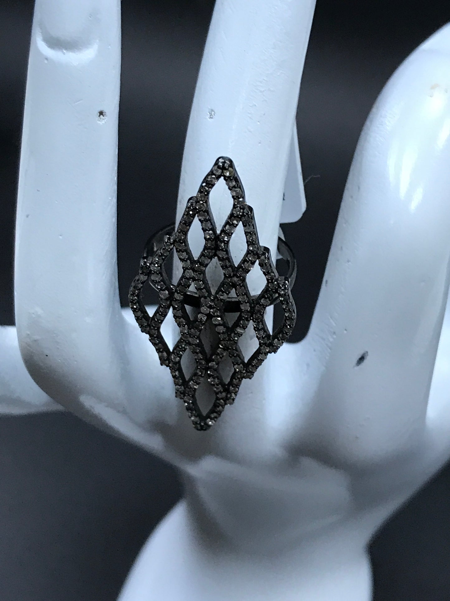 Diamond Diamond Shape Diamond Ring, Pave Diamond Ring, Pave Diamond Shape Ring, Approx 38 x 13mm. Sterling Silver