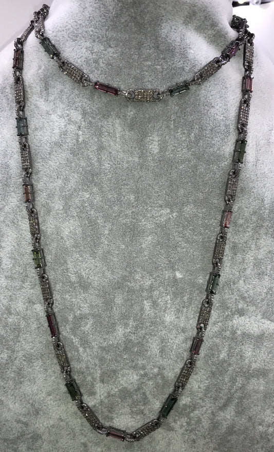 Tourmaline and Diamond Link Chain Necklace