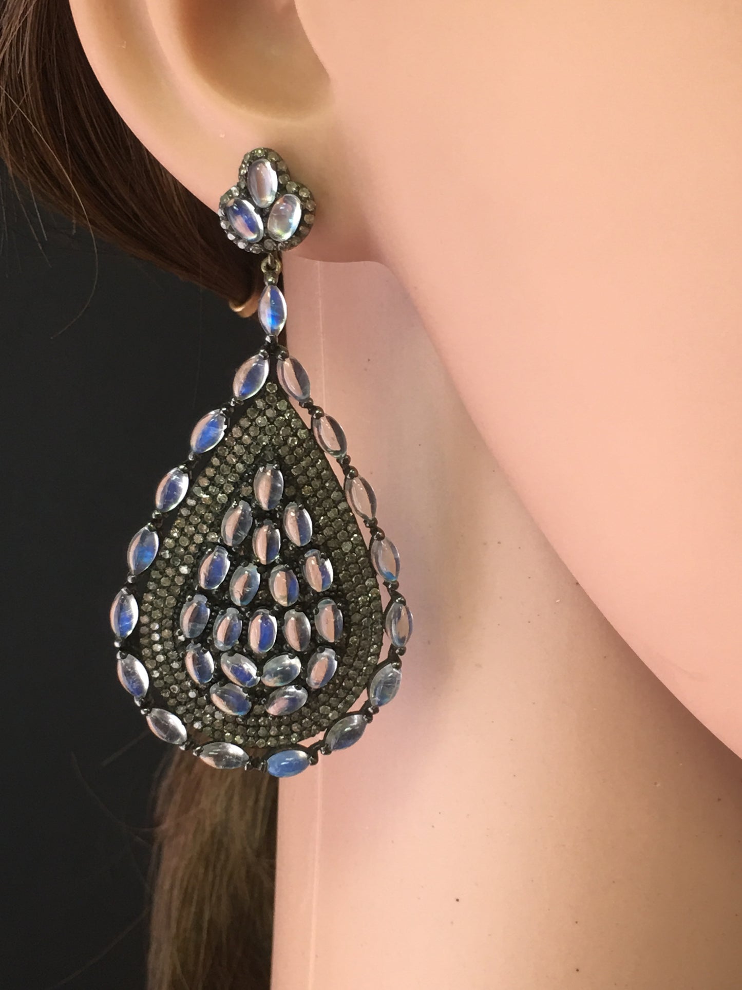 Diamond and Rainbow MoonStone Earring.