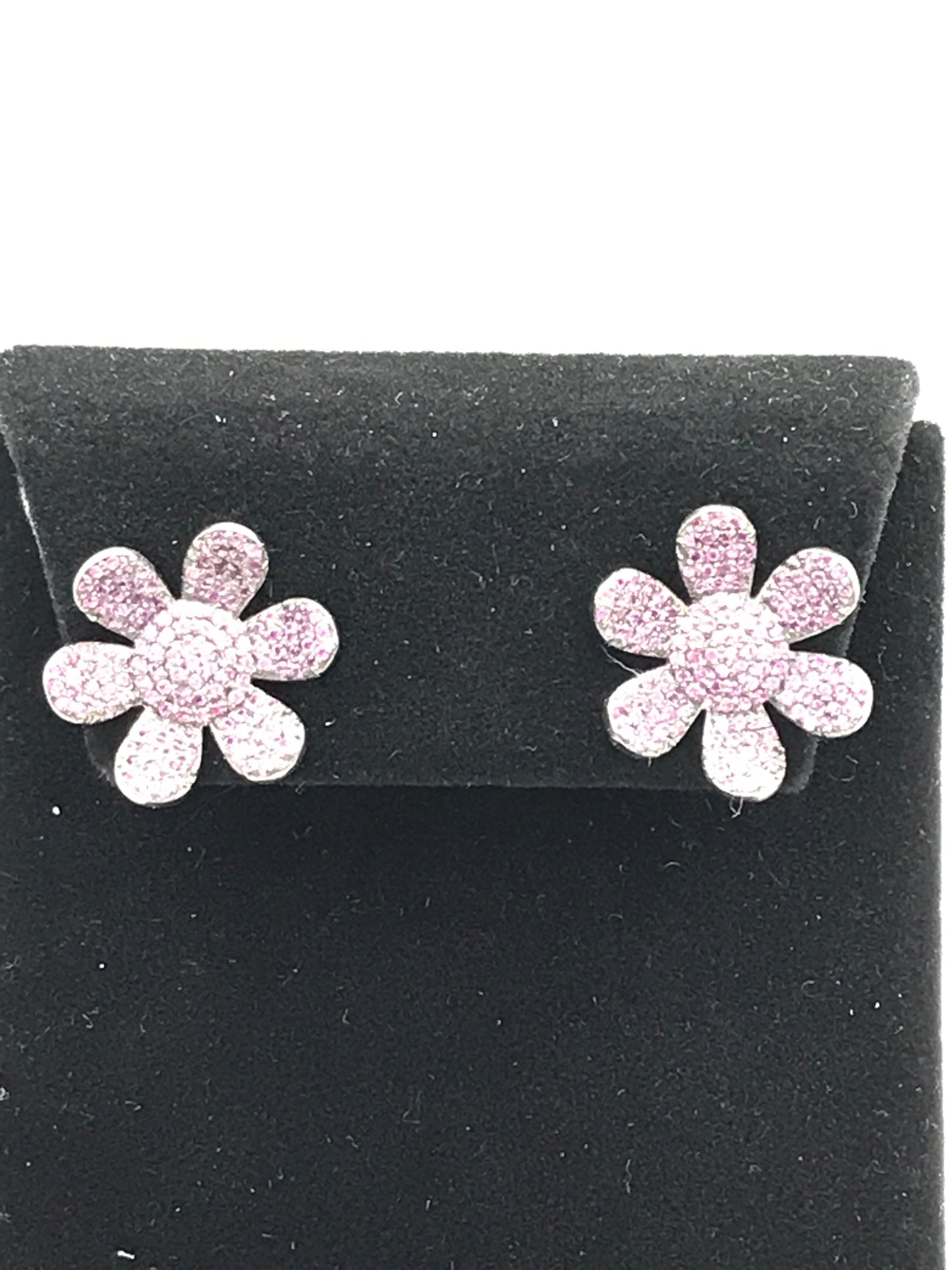 Flower Shape Silver Diamond Earring .925 Oxidized Sterling Silver Diamond Earring, Genuine handmade pave diamond Earring .