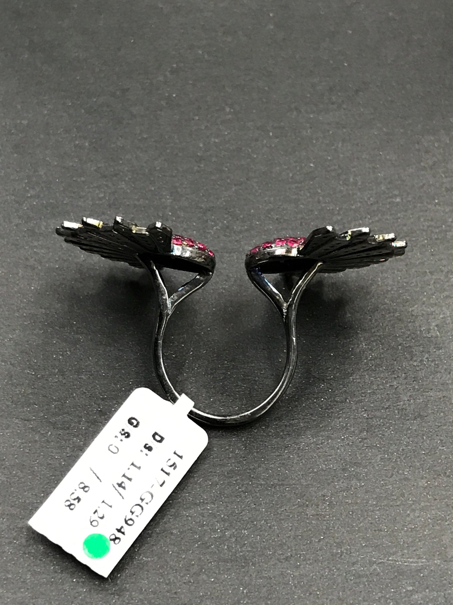 Diamond and Silver Ruby Black Rhodium Finish Ring