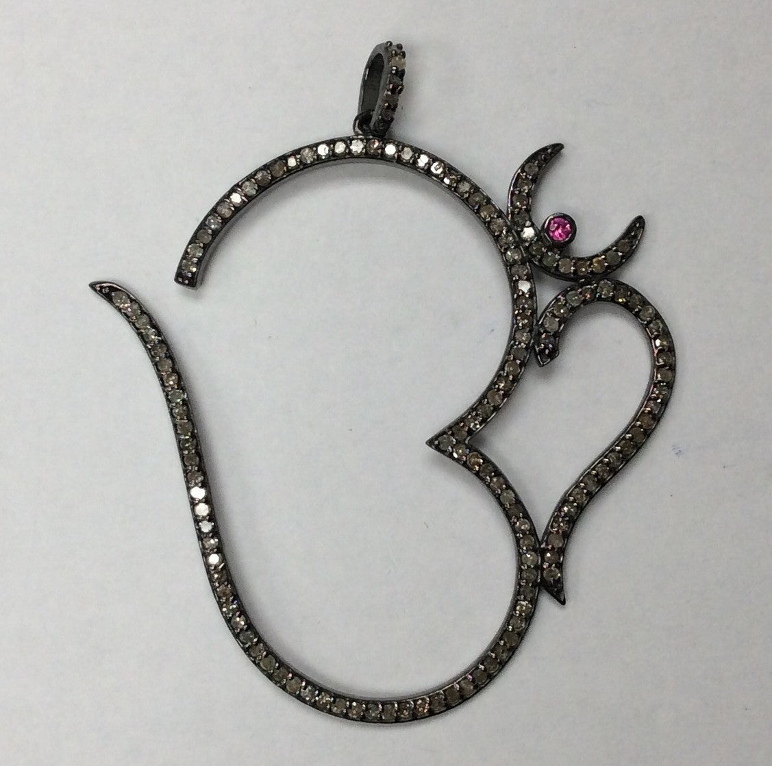 Om Diamond Charm .925 Oxidized Sterling Silver Diamond Charms, Genuine handmade pave diamond Charm Size Approx 1.92"(47 x 48 MM)