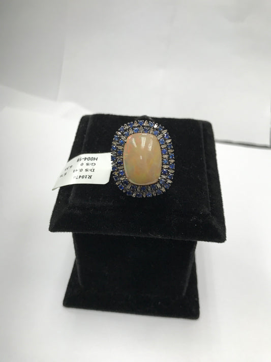 Opal and Diamond Ring with Blue Sapphire
