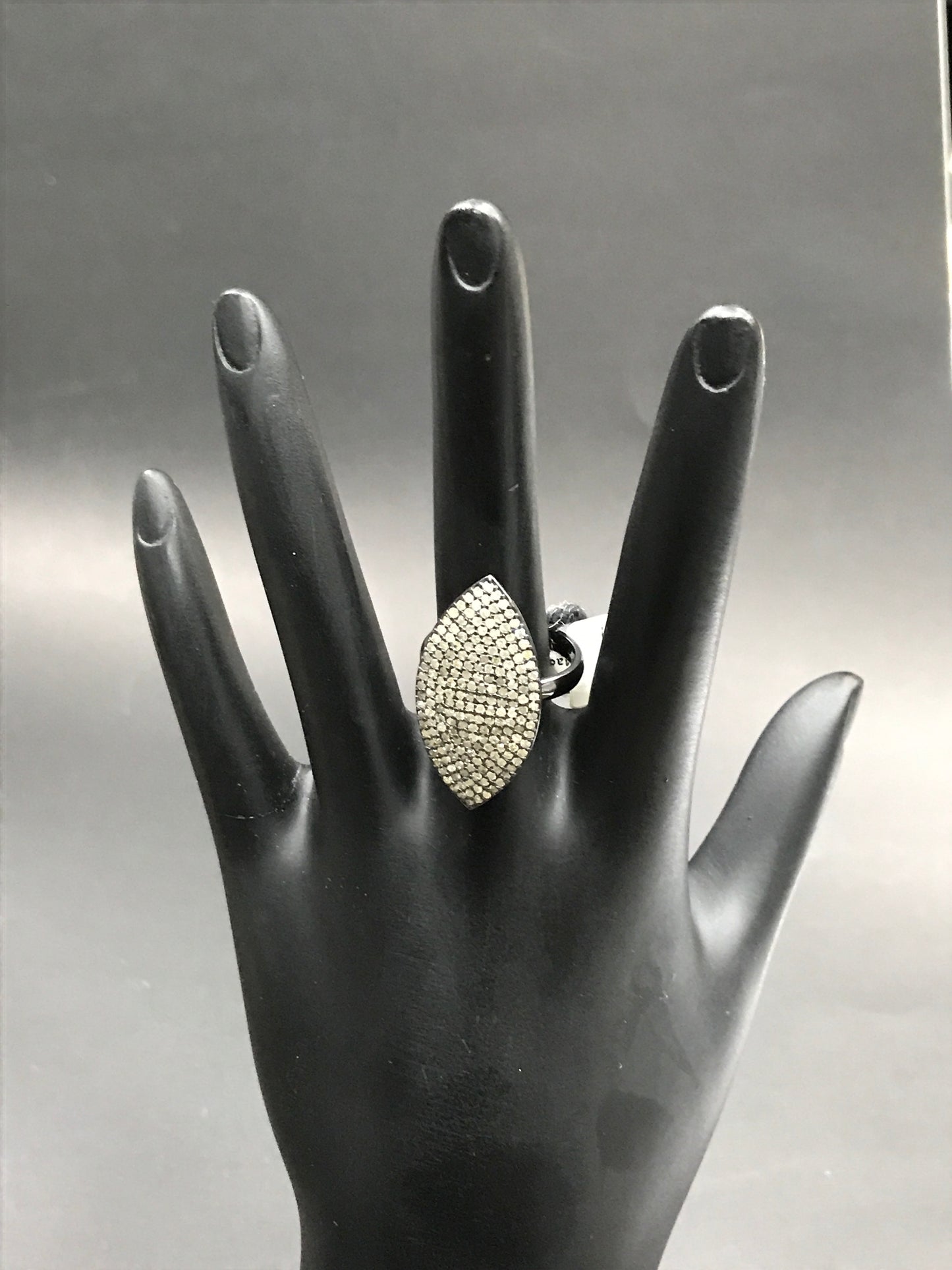 Pave Diamond Ring .925 Oxidized Sterling Silver Diamond Ring, Genuine handmade pave diamond Ring Size Approx 1.16"(14 x 29 MM)
