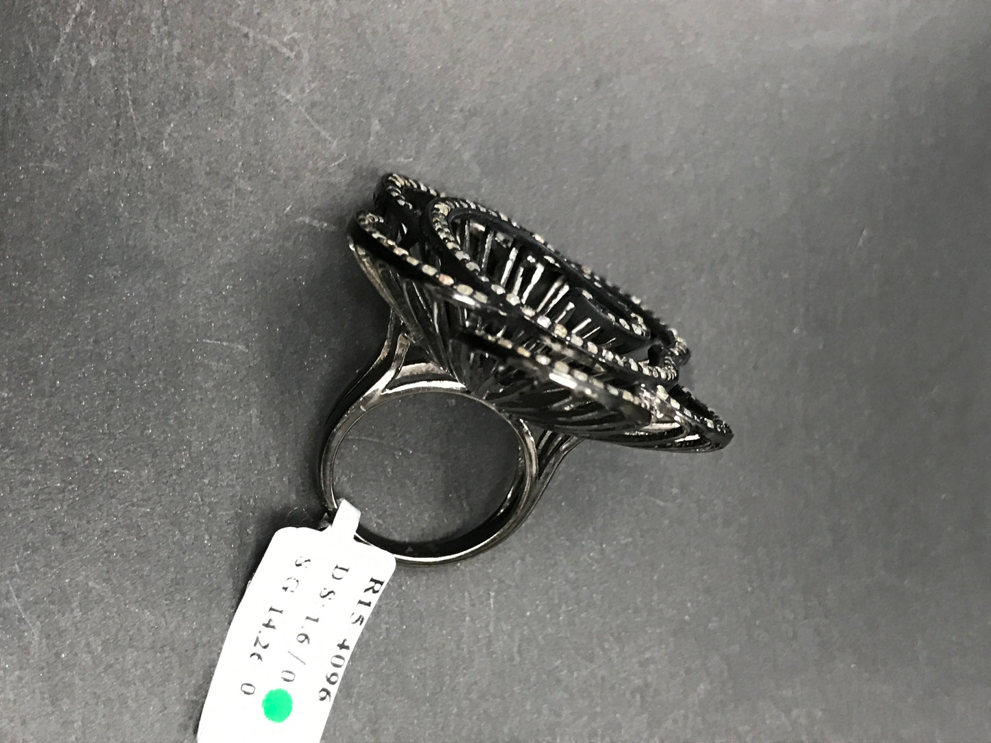 Flower Pave Diamond Ring .925 Oxidized Sterling Silver Diamond Ring, Genuine handmade pave diamond Ring Size Approx 1.52"(38 x 38 MM)