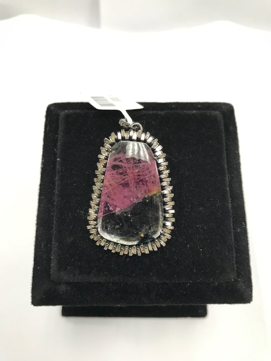 Watermelon Pink Tourmaline Diamond Pendant