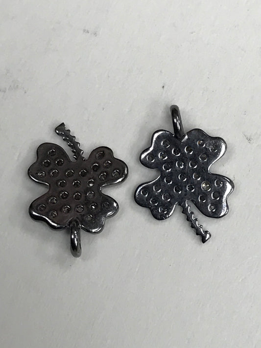 Flower Diamond charm .925 Oxidized Sterling Silver Diamond Charms, Genuine handmade pave diamond Charm Size 10 x 14 MM