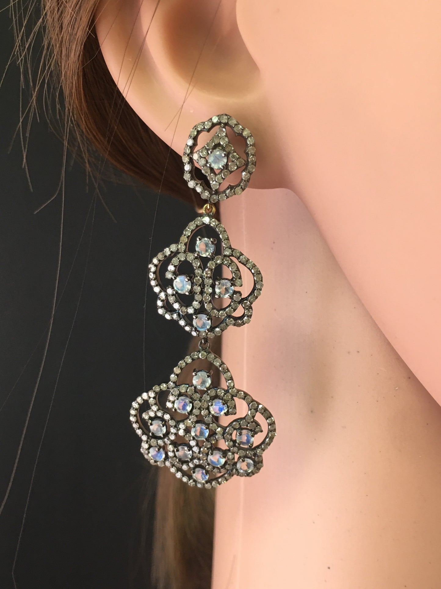 Diamond and Silver White Rainbow Moon Earring