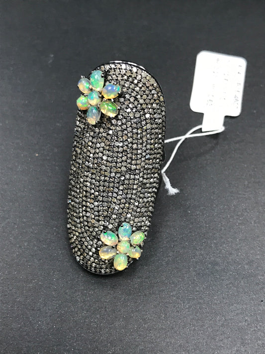 Silver Pave Diamond Ring .925 Oxidized Sterling Silver Diamond Ring, Genuine handmade pave diamond Ring Size Approx 1.80"(45 x 25 MM)