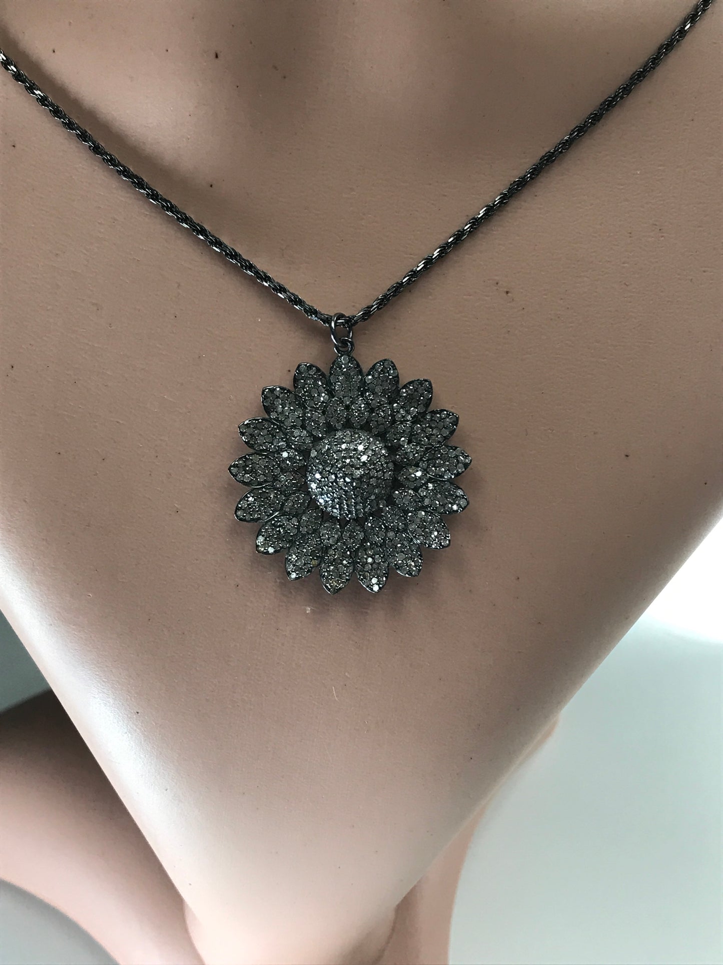 Flowers Diamond Pendants .925 Oxidized Sterling Silver Diamond Pendants, Genuine handmade pave diamond Pendant Size Approx 1.80"(35 x 45 MM)