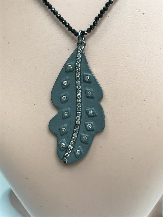 Leaf Shape Diamond Pendant .925 Oxidized Sterling Silver Diamond Pendant, Genuine handmade pave diamond Pendant.