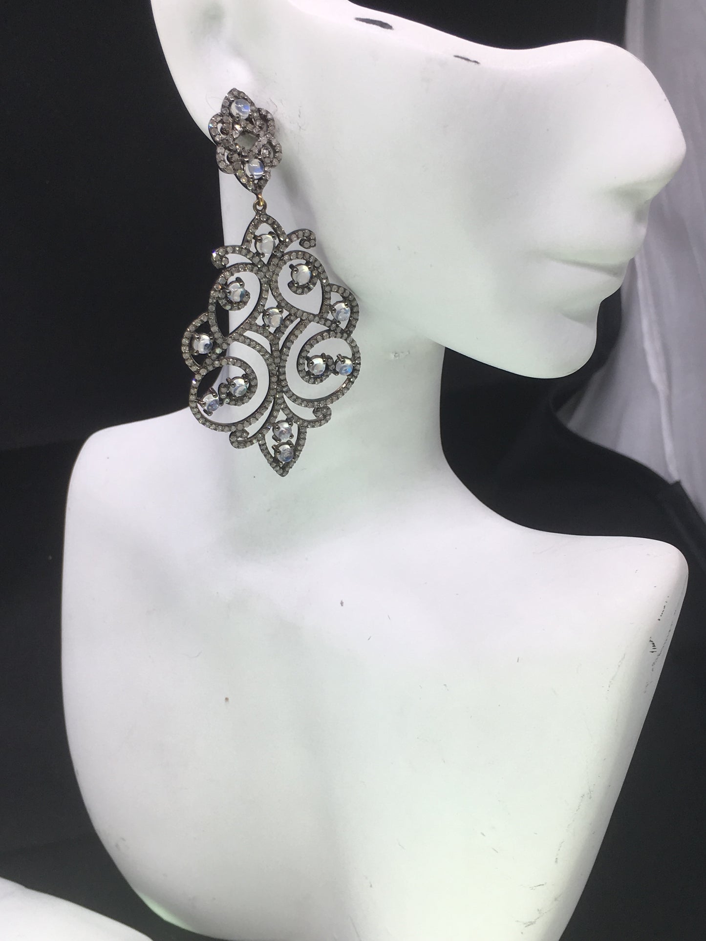 Diamond Rainbow Moon Stone Earring