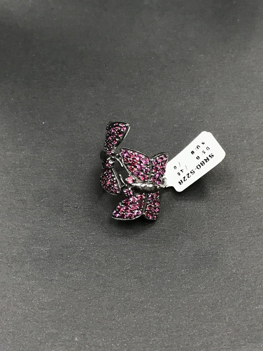 Butterfly Black Spinal Ring .925 Oxidized Sterling Silver Black Spinal Ring, Genuine handmade pave Black Spinal Ring Size Approx(21x29 mm)