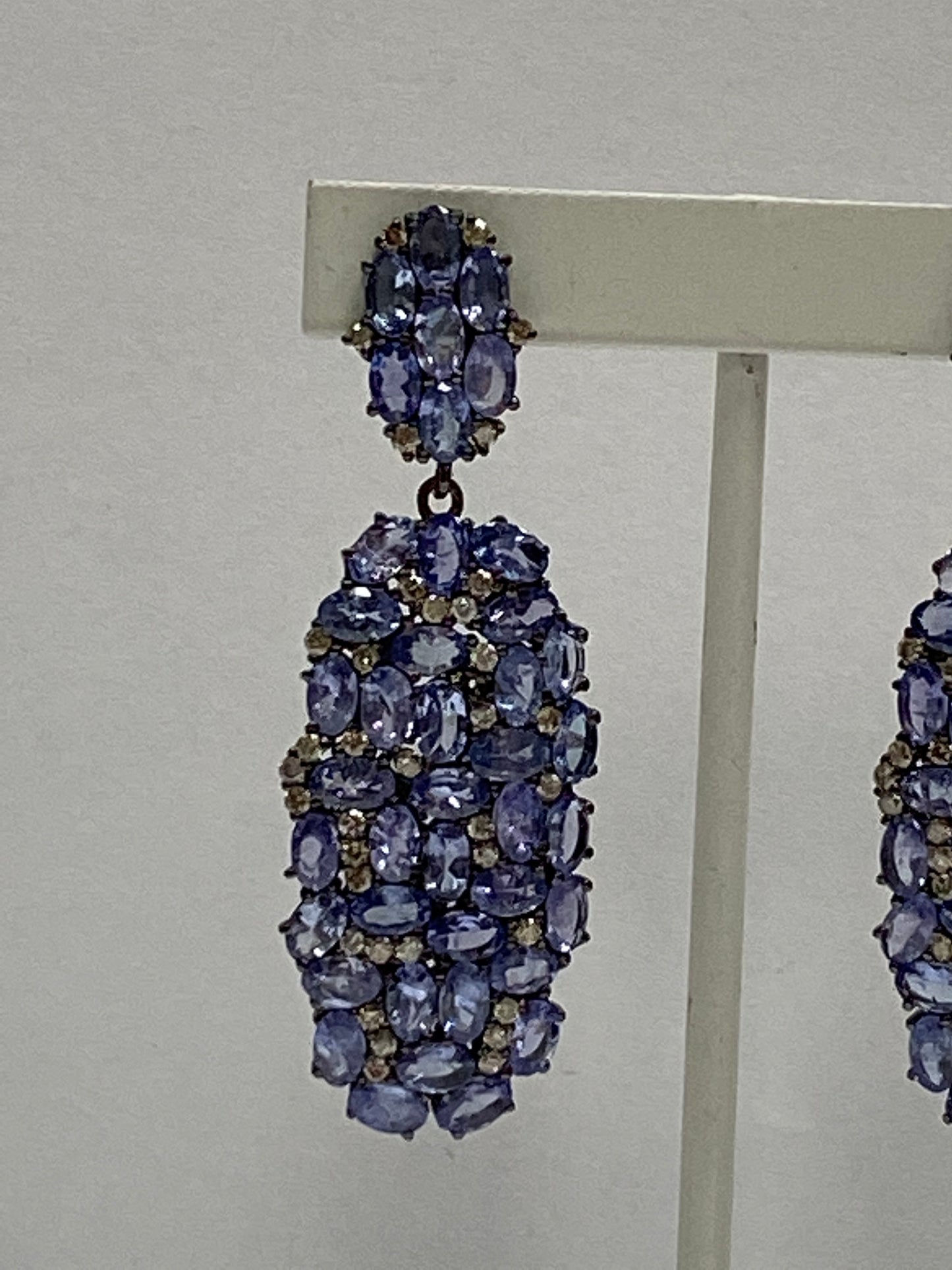 Diamond Silver Earring .925 Oxidized Sterling Silver Diamond Earring, Genuine handmade pave diamond Earring Size 2.08"(19 x 52 MM )