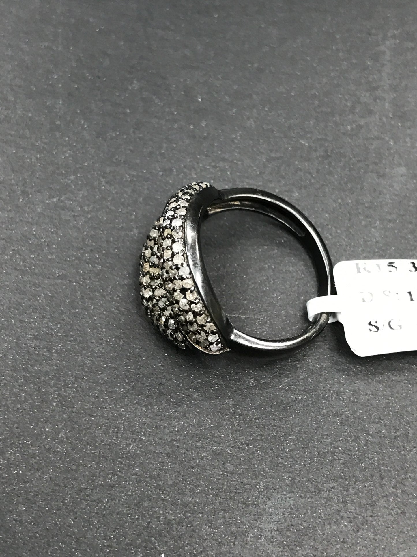Lipes Pave Diamond Ring .925 Oxidized Sterling Silver Diamond Ring, Genuine handmade pave diamond Ring Size Approx 0.84"(14 x 21 MM)