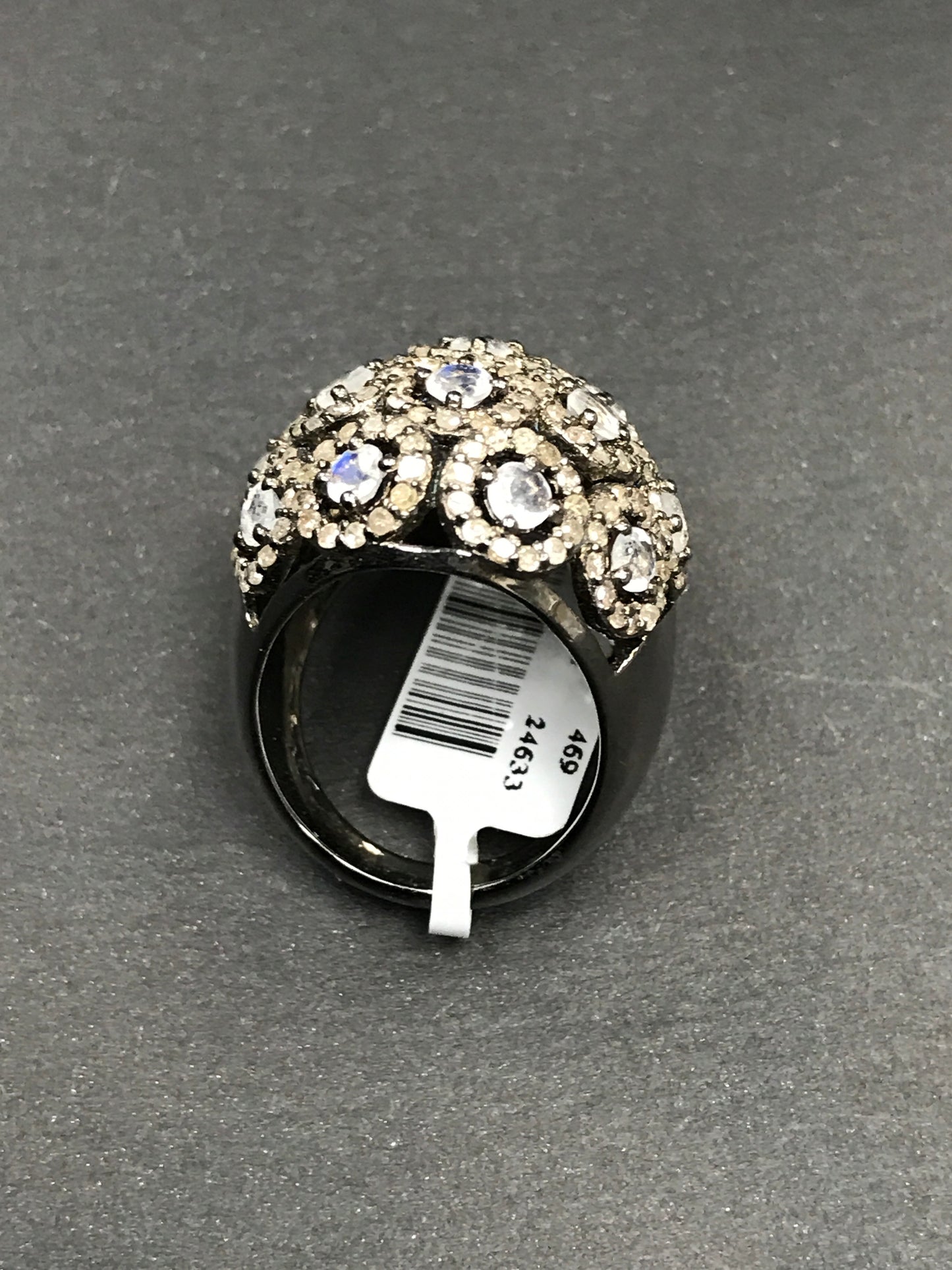 Diamond and Moonstone Silver Black Rhodium Finish Rings