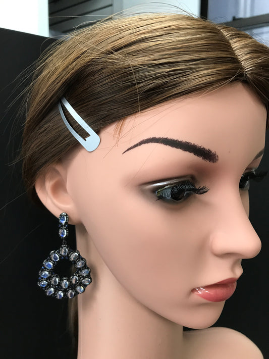 Silver Diamond Silver Earring .925 Oxidized Sterling Silver Diamond Earring, Genuine handmade pave diamond Earring.