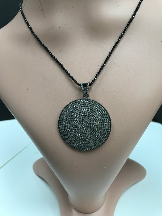 Round Disc Sapphire Diamond Charm