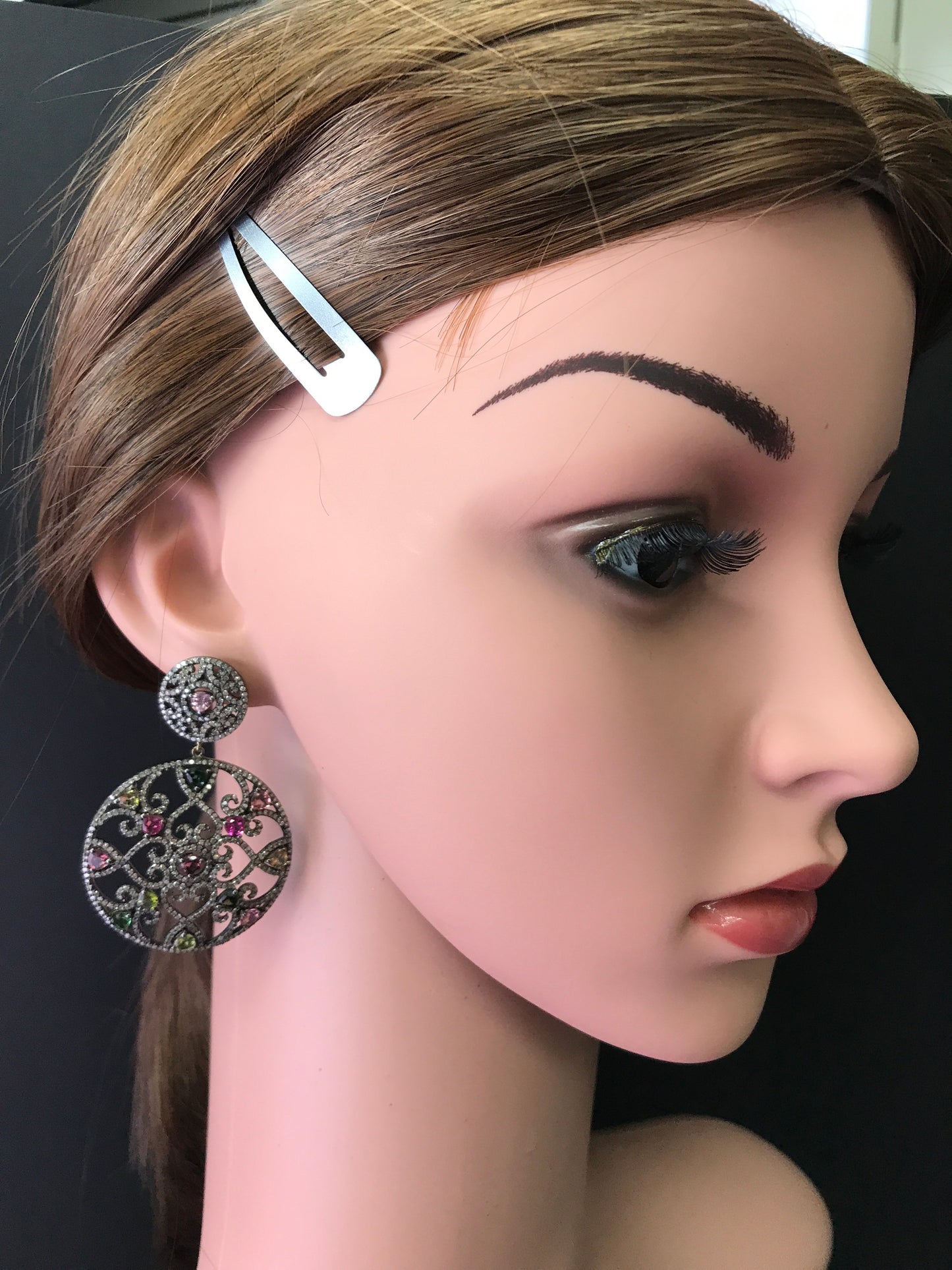 Diamond and Multi Tourmaline Silver Earrings