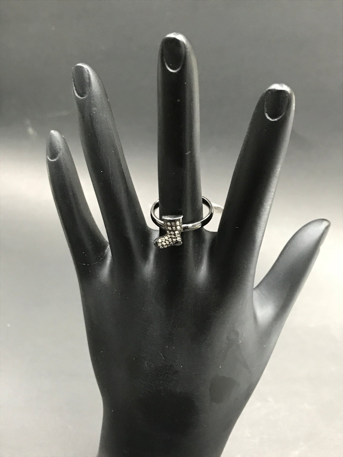 Long Boots shape Diamond and Silver Black Rhodium Finish Rings