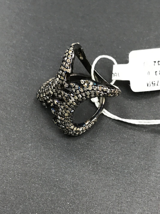 Pave Diamond Ring .925 Oxidized Sterling Silver Diamond Ring, Genuine handmade pave diamond Ring Size Approx 0.88"(21 x 22 MM)