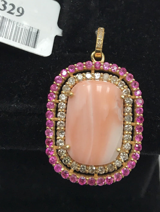 Pink Coral with Diamond and Ruby Pendant