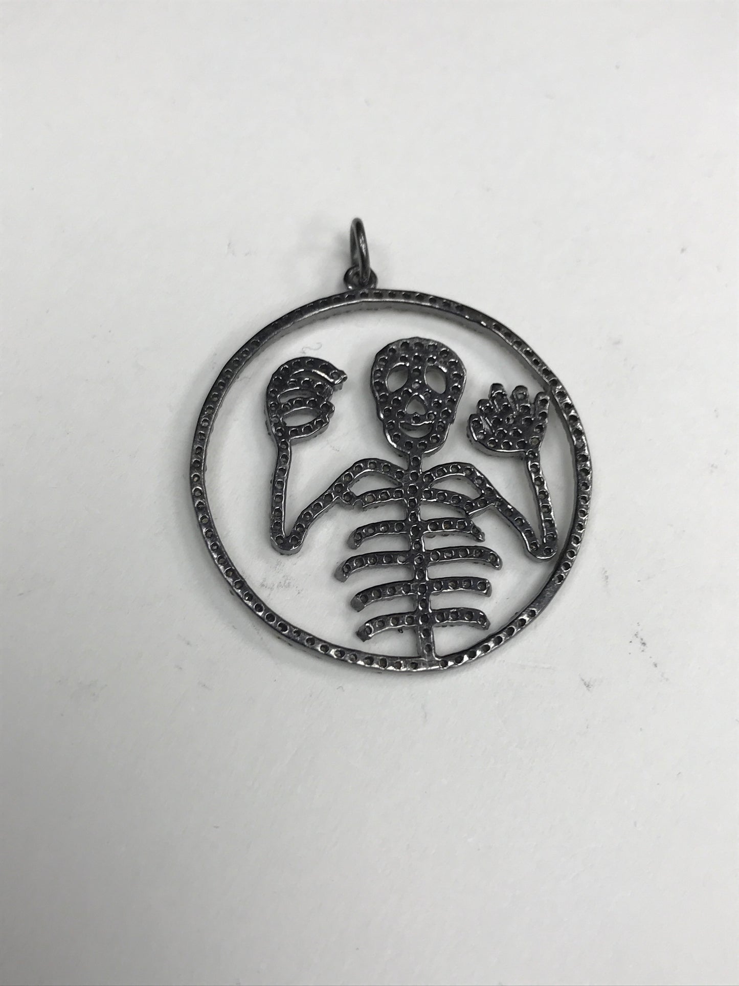 Diamond Round Skeleton Pendant, Pave Diamond Pendant,Pave Round Skeleton Necklace, Appx 33 x 35mm. Sterling Silver