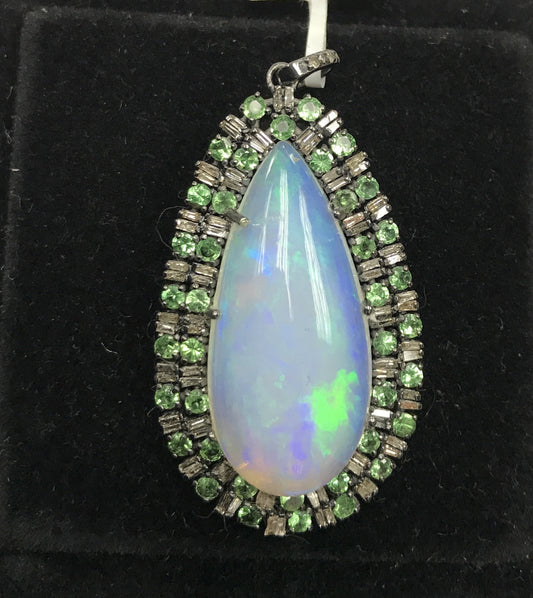 Opal and Diamond Pendant with Tsvorite