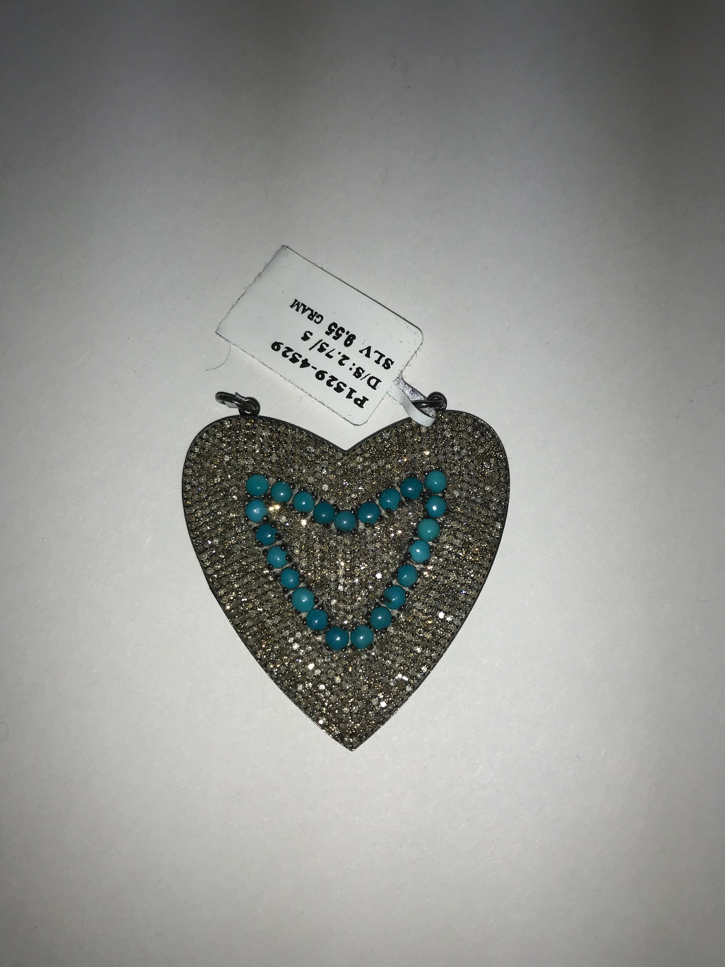 Heart Shape Diamond Charm .925 Oxidized Sterling Silver Diamond Charms, Genuine handmade pave diamond Charm Size Approx 1.80"(45 MM)