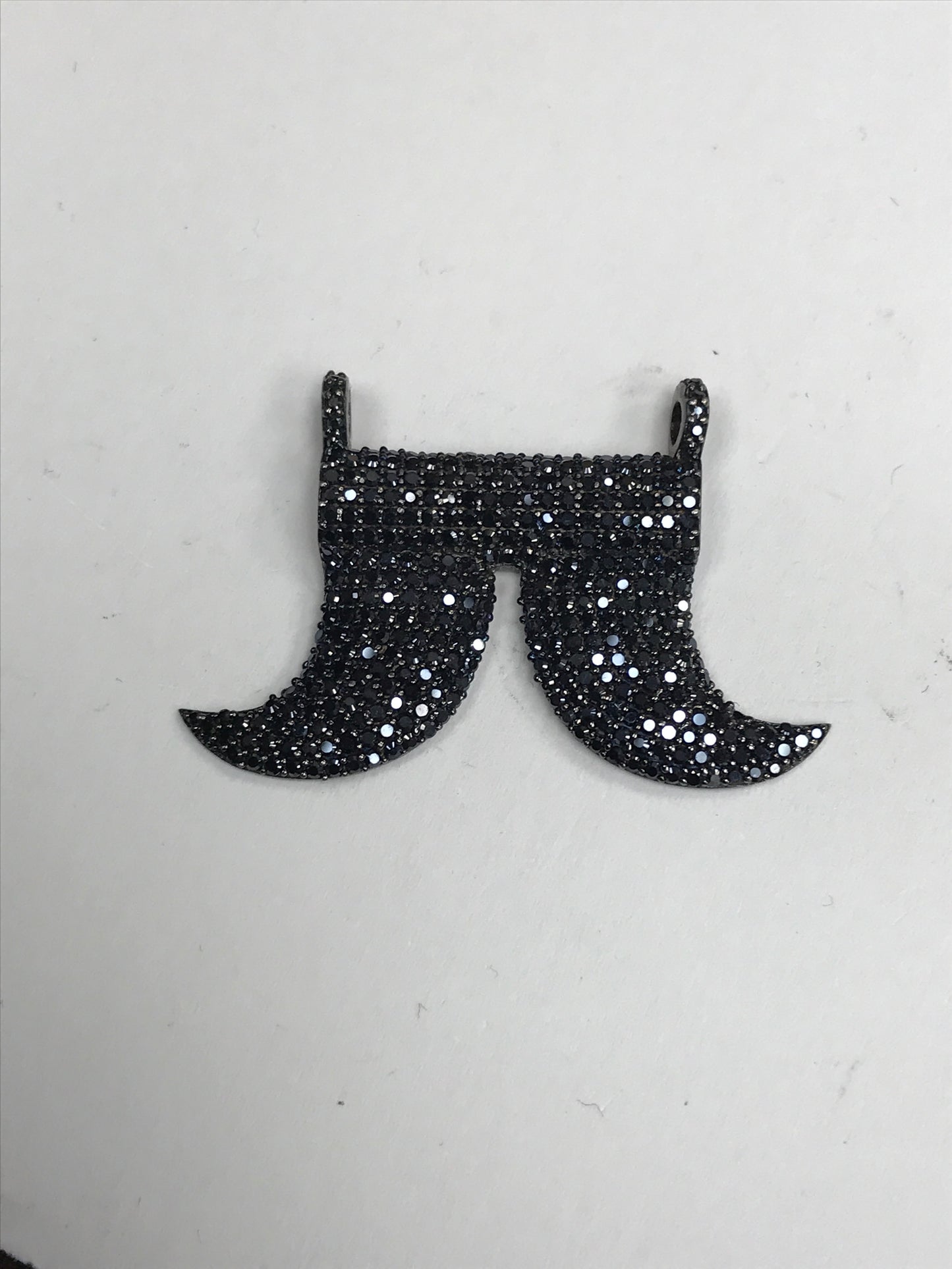 Horns Shaped Black Spinal Charm, Pave Black Spinel ,Approx 1.76'' ( 44 x 28 mm) Oxidized Silver, Silver ,Black Spinel