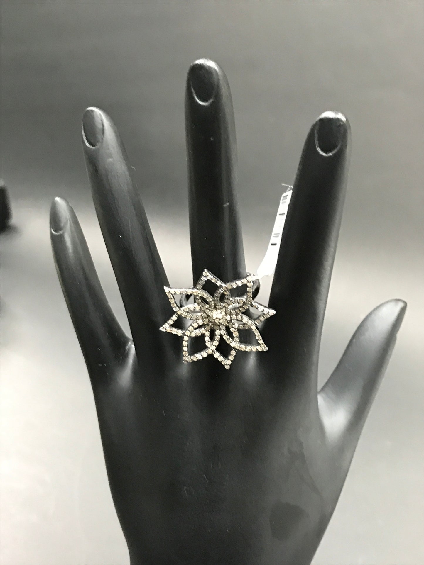 Flower Pave Diamond Ring .925 Oxidized Sterling Silver Diamond Ring, Genuine handmade pave diamond Ring Size Approx 1.08"(27 x 27 MM)