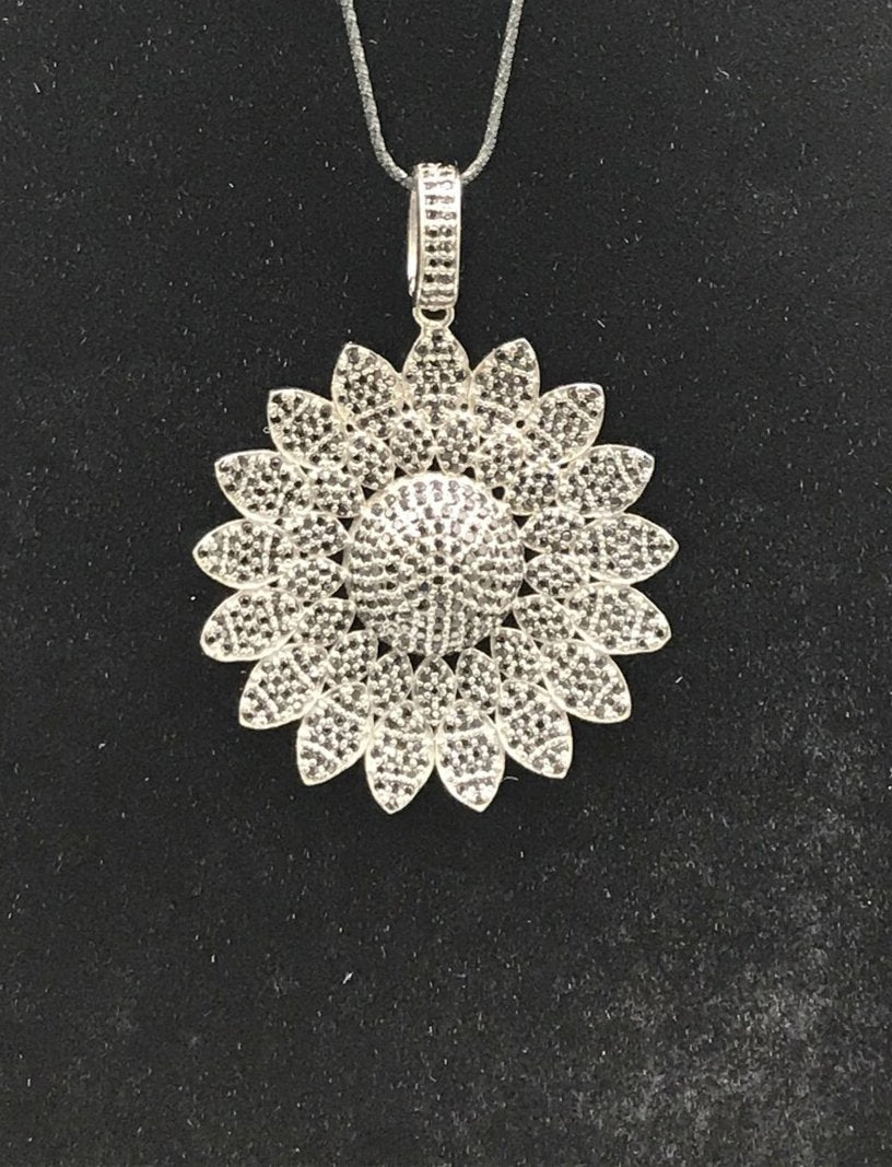 Black Spinel Sunflower Pendant