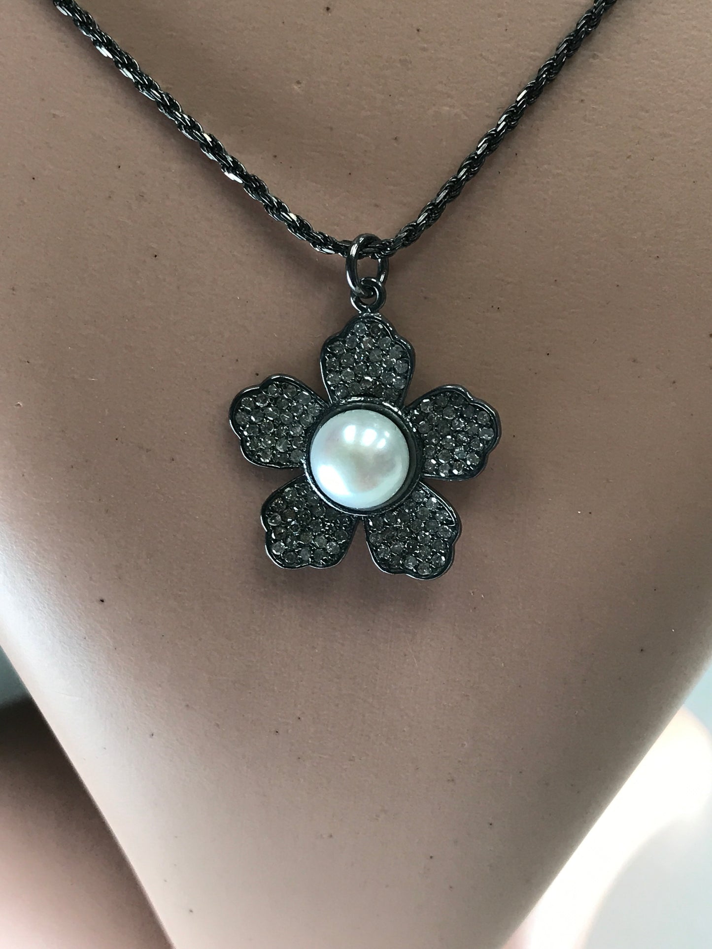 Flower Silver Diamond Charm .925 Oxidized Sterling Silver Diamond Charms, Genuine handmade pave diamond Charm Size Approx 1.00"(25 MM)