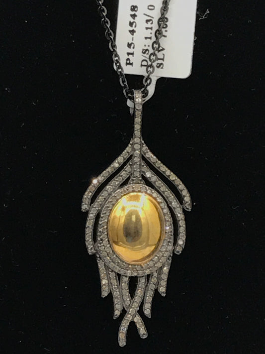 Leaf shape Pave Diamond Pendants .925 Oxidized Sterling Silver Diamond Pendants, Genuine handmade pave diamond Pendants Size 53 x 24 mm