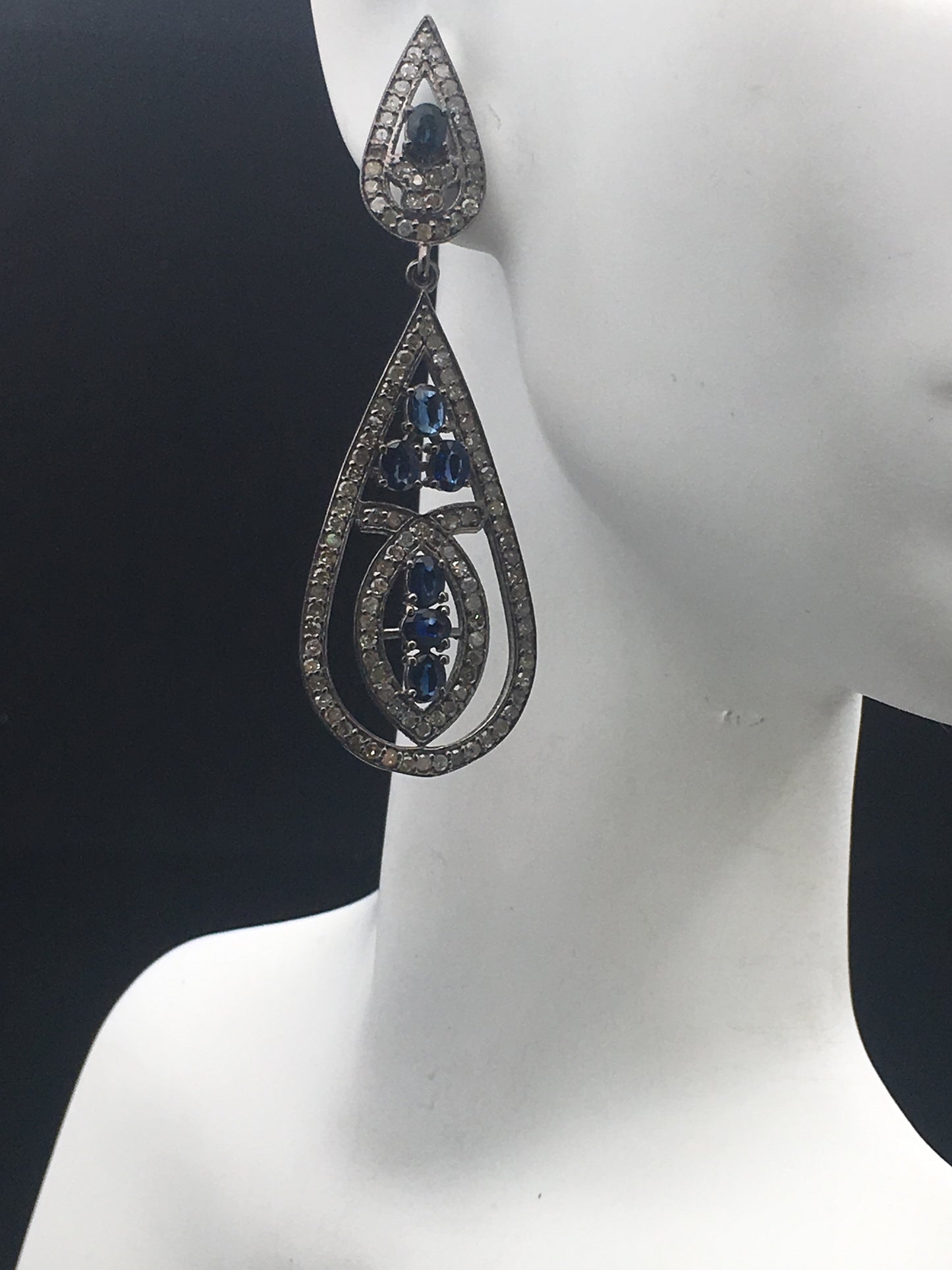 Diamond and Blue Sapphire Earrings
