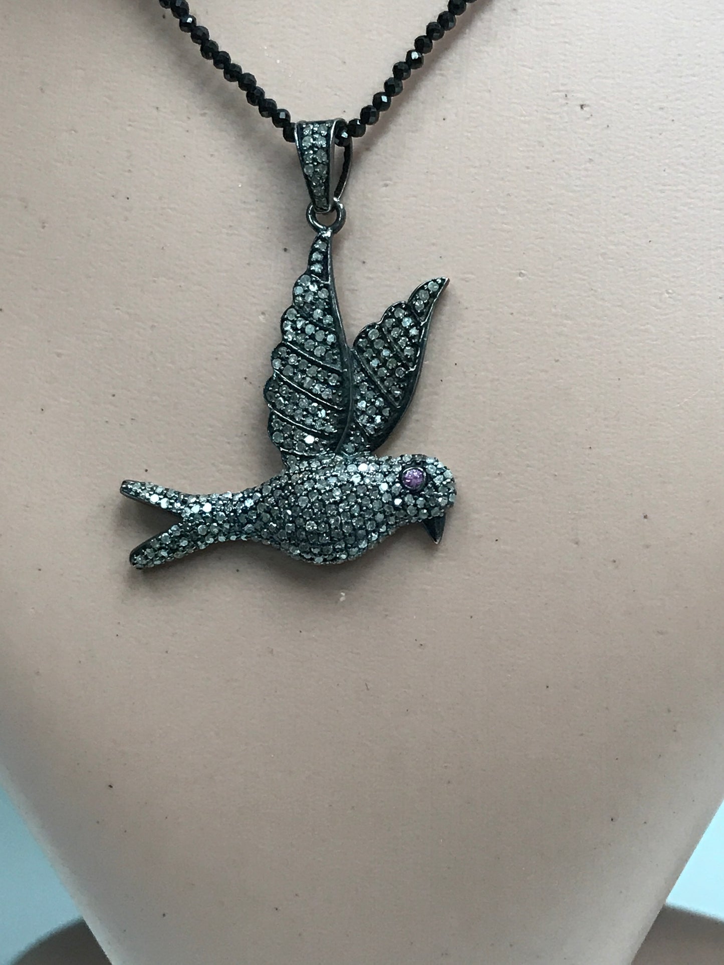 Bird Diamond Pendant .925 Oxidized Sterling Silver Diamond Pendant, Genuine handmade pave diamond Pendant Size Approx 31 x 41 mm