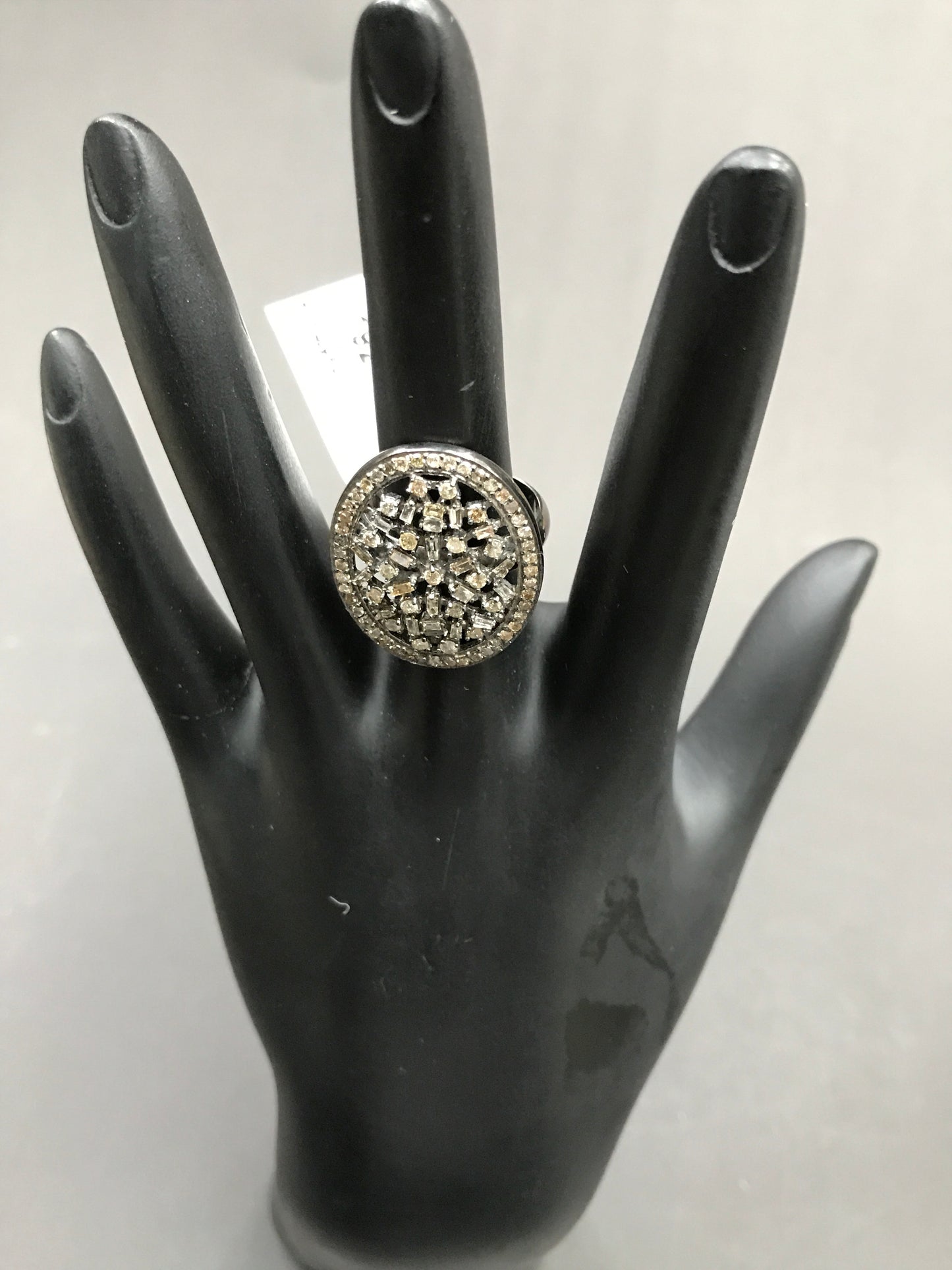 Oval Pave Diamond Ring .925 Oxidized Sterling Silver Diamond Ring, Genuine handmade pave diamond Ring