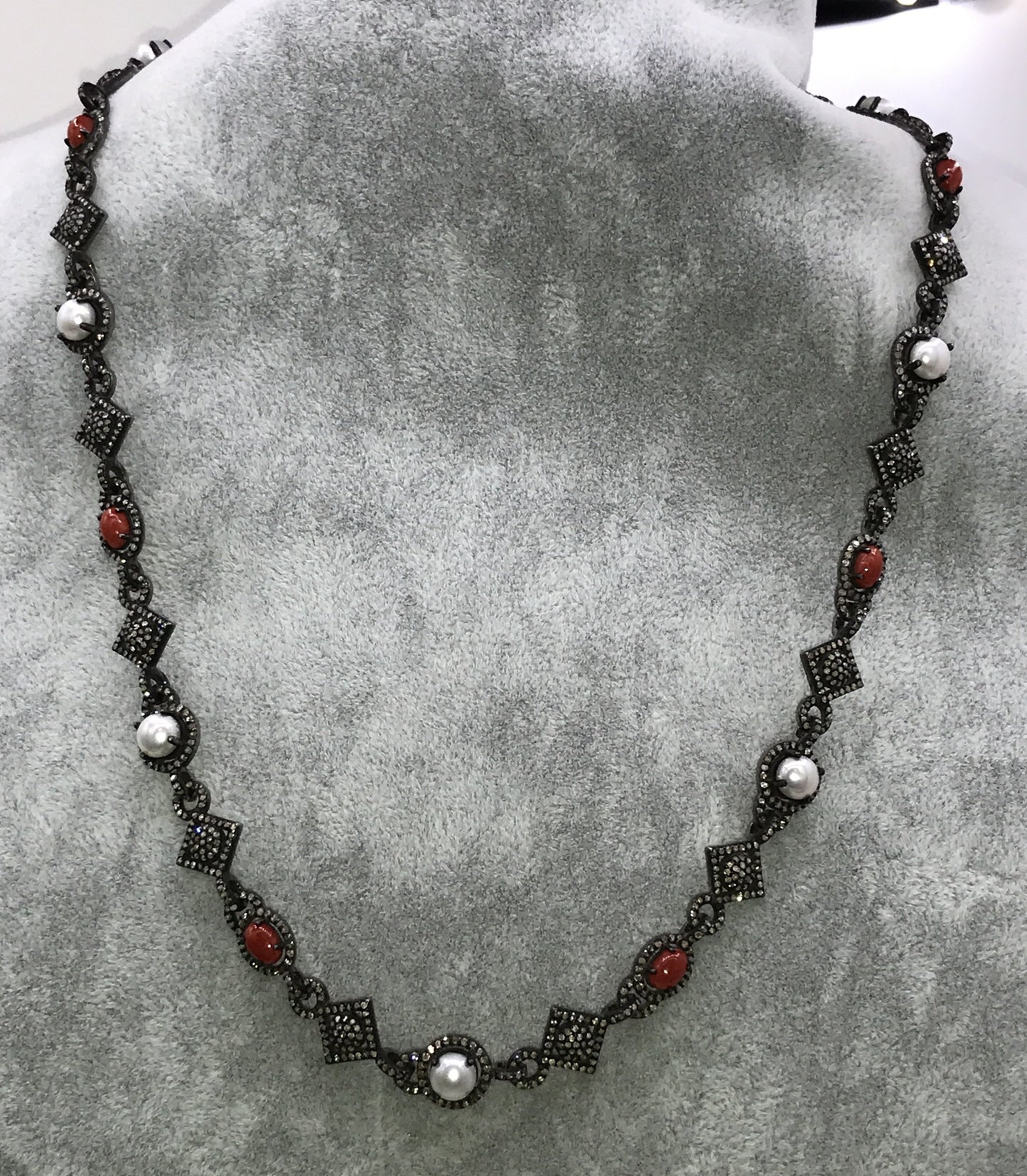 Pearl and Coral Necklace with Diamonds