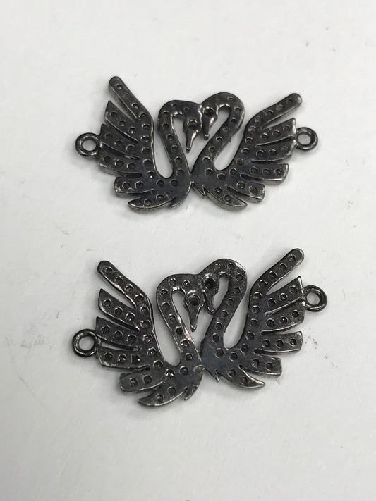 Swan Diamond Charm .925 Oxidized Sterling Silver Diamond Charm, Genuine handmade pave diamond Charm Size Approx 1.04"(14 x 26 MM)
