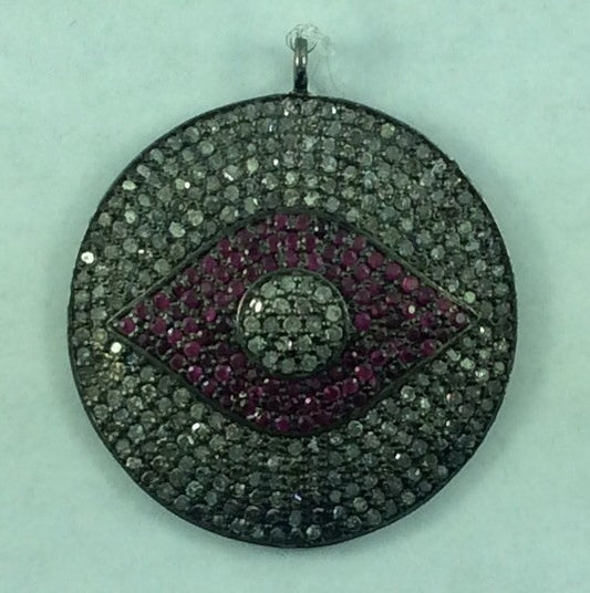 Evil Eye Diamond charm .925 Oxidized Sterling Silver Diamond Charms, Genuine handmade pave diamond Charm Size Approx 1.32"(33 MM)