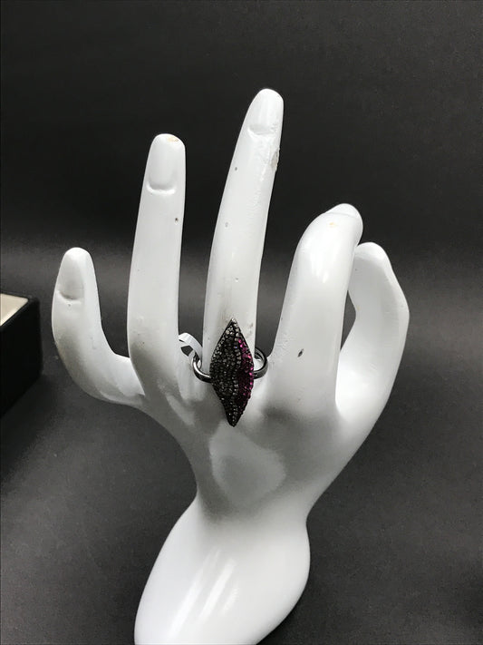 Diamond and Ruby Silver Black Rhodium Finish Rings