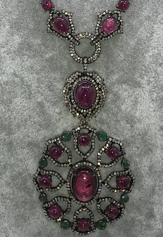 Pink Tourmaline and Diamond Necklace