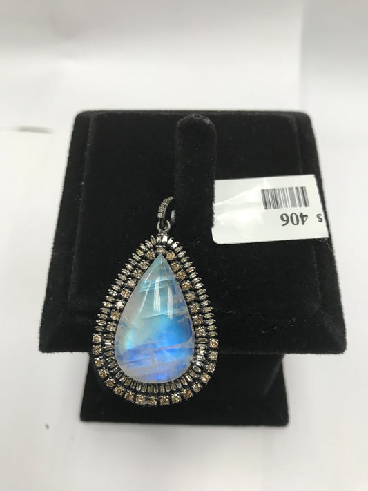 Rainbow Moonstone Diamond Pendant