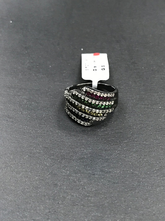 Diamond and Silver Multi Sapphire Rings